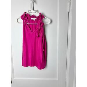 Marina Luna Hot Pink 100% Silk Sleeveless Ruffle Statement Blouse Women's Small